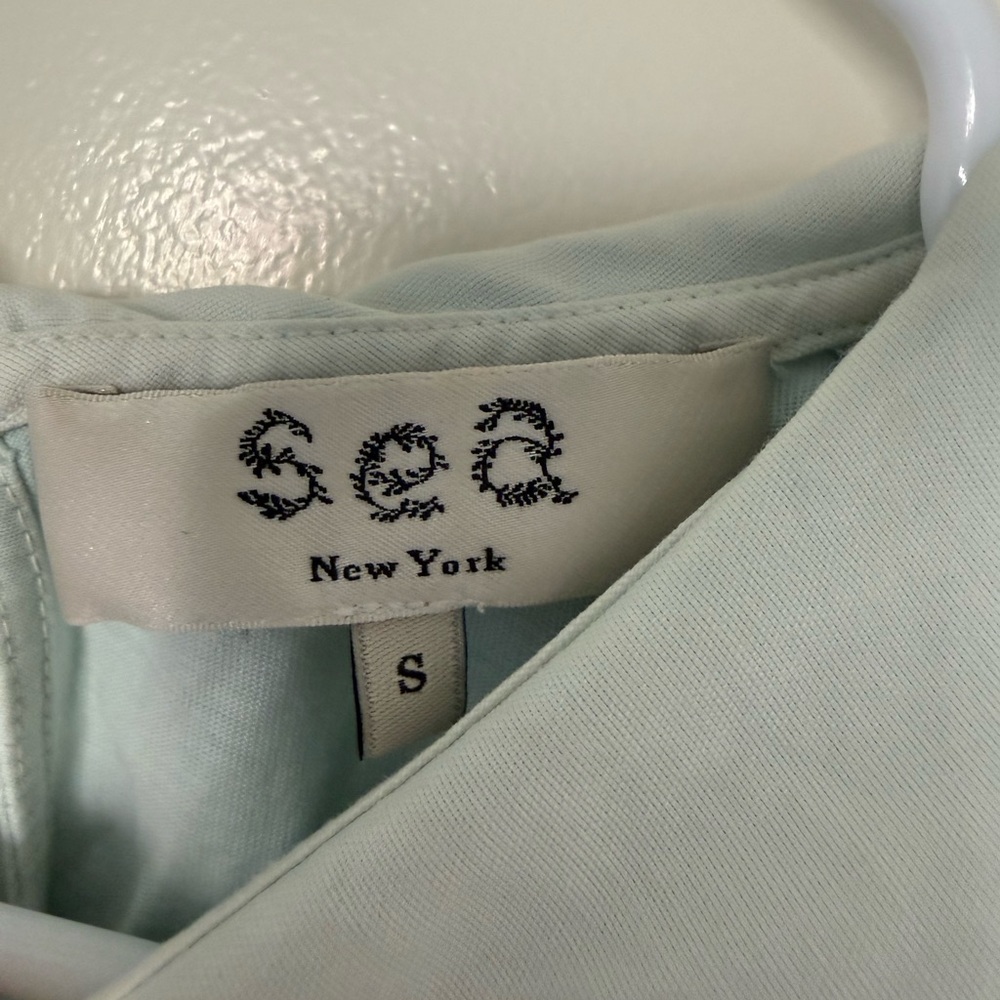 Sea New York Pale Blue Short Sleeve Top with Ruffled Peter Pan Collar - Picture 6 of 6